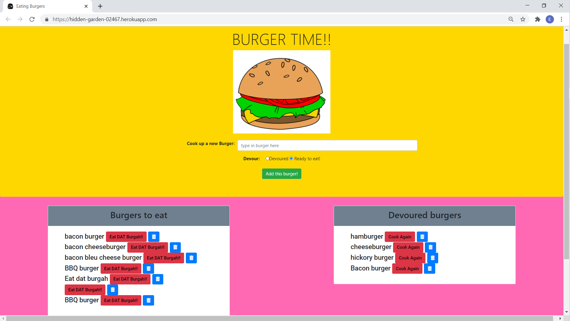 Eat Dat Burger web app