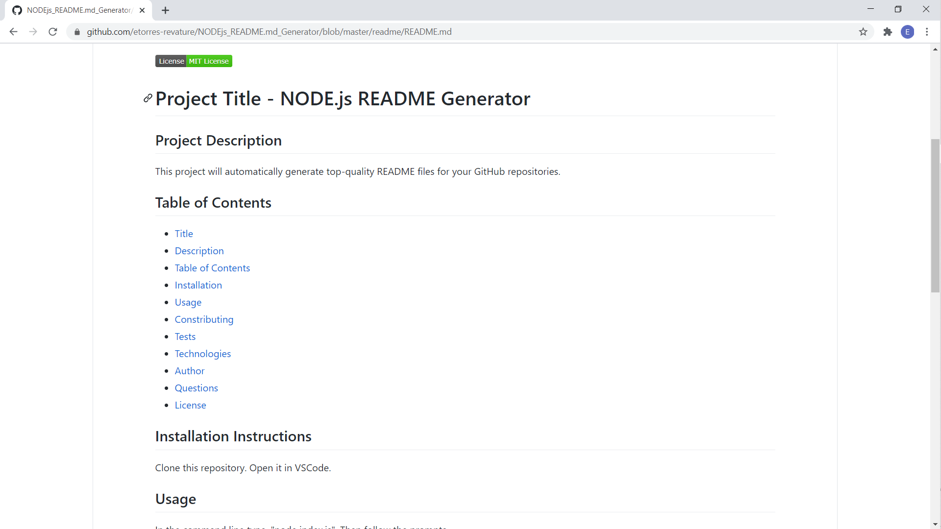 README generator screenshot