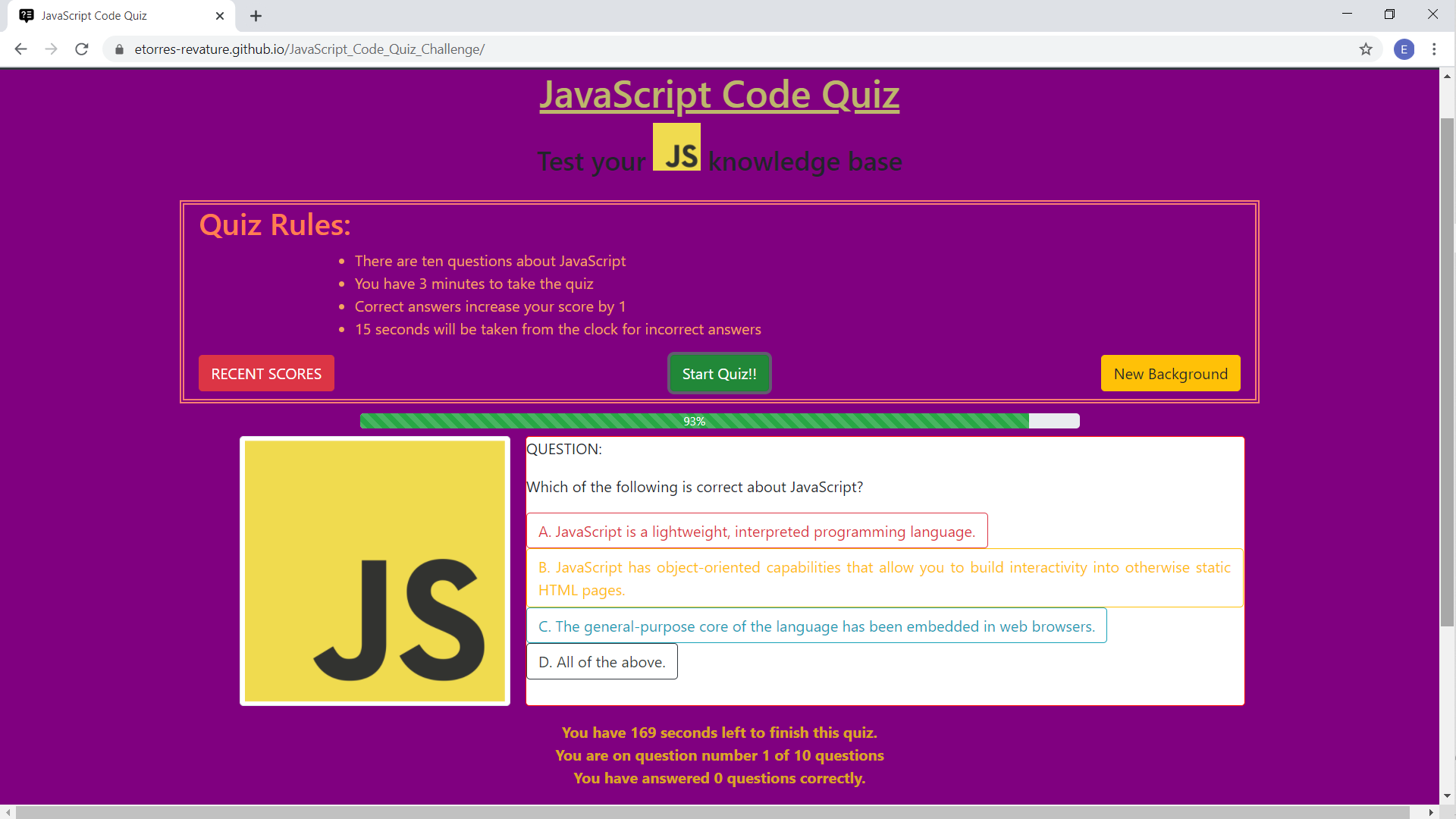 JavaScript Code Quiz